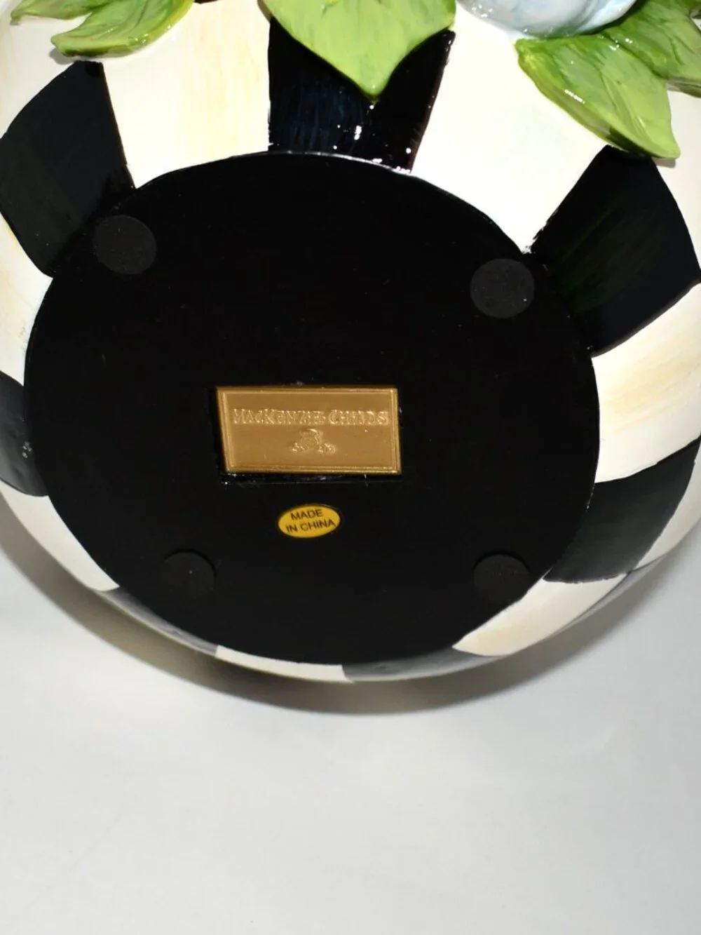 MacKenzie-Childs Easter Frolic Spring Floral Check Tabletop Egg Black #35514-242